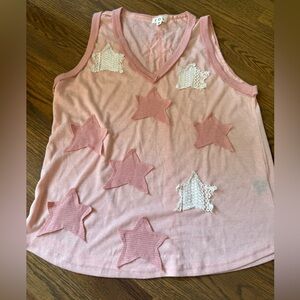 POL Pink and White Star Tank Top
